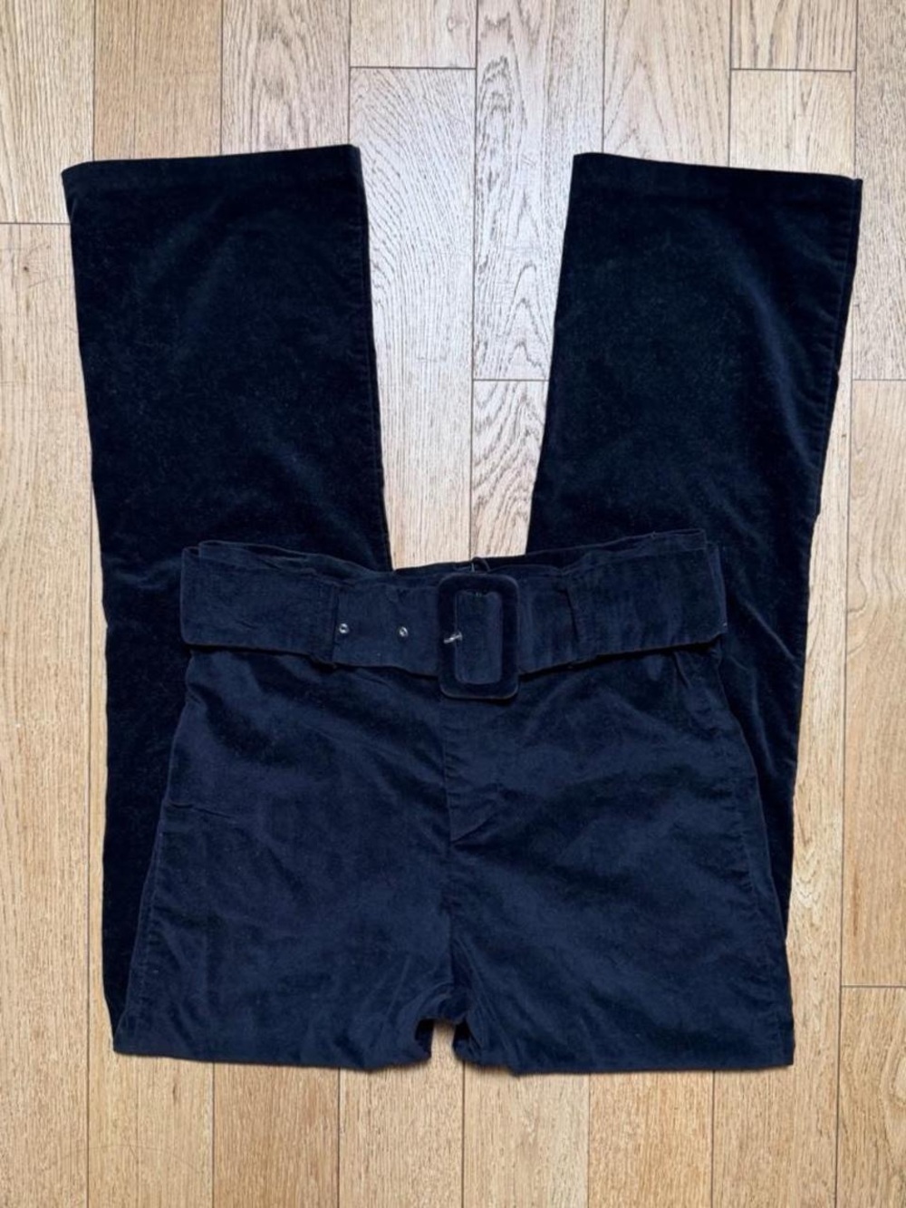 Zara Black Velvet Flare Pants Y2K Minimalist High Waist Belted